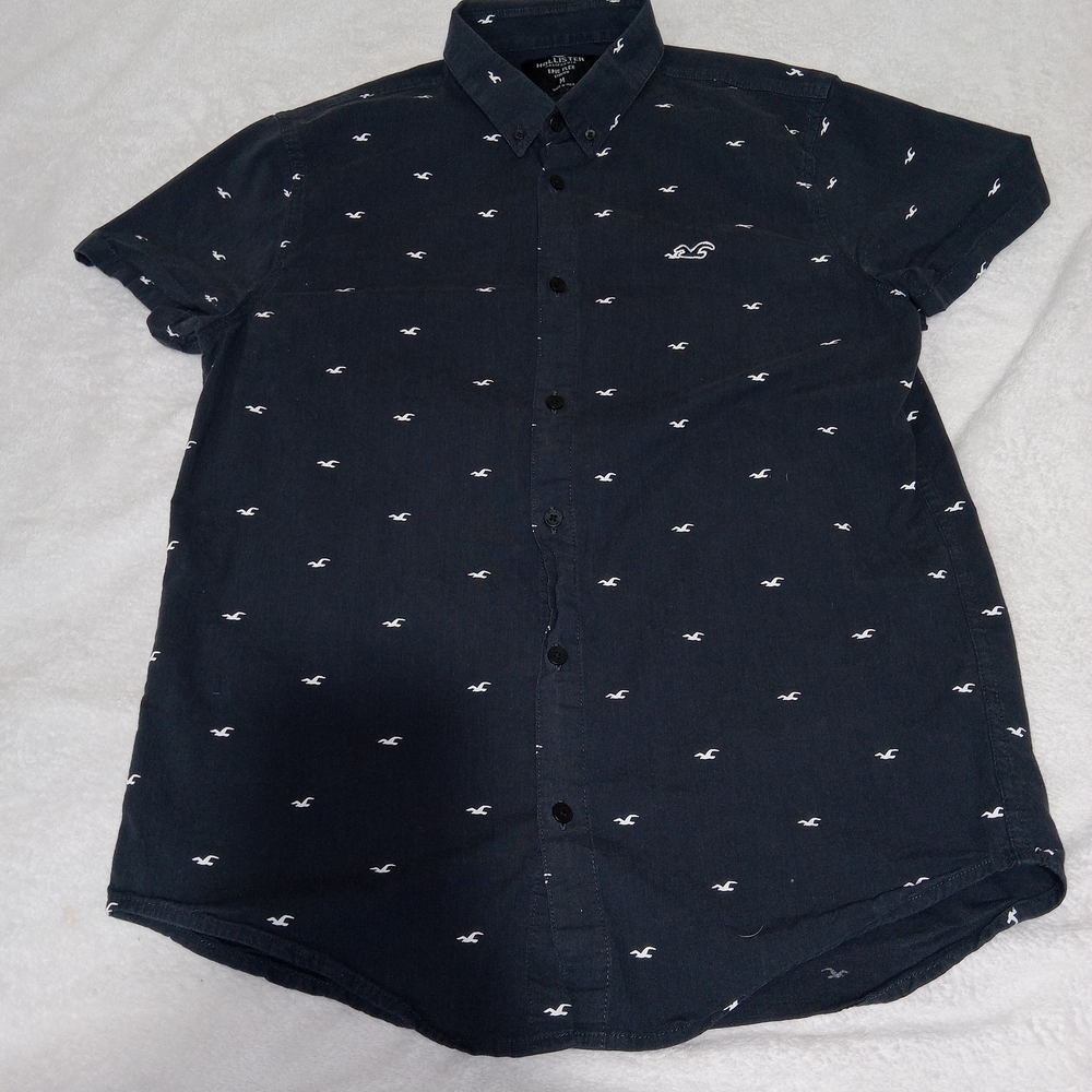 Hollister Shirt Mens M Navy Blue Epic Flex Stretch Button Down Preppy Y2K Cotton